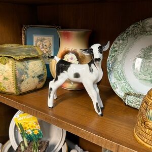 Vintage Ceramic Calf Figurine - Black & White